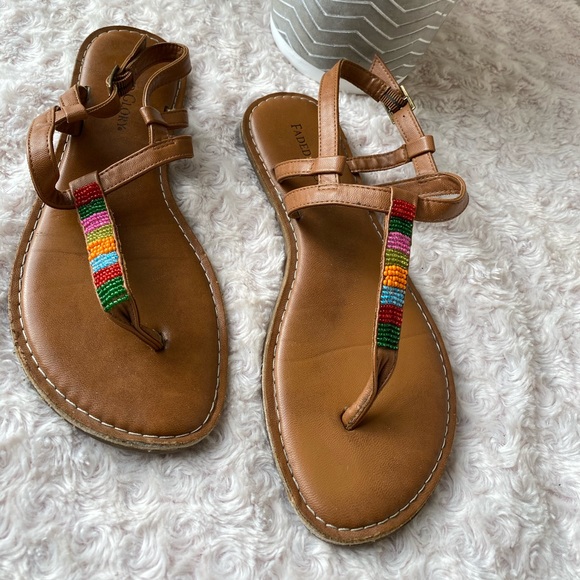 Shoes - Faded Glory T-Strap Beaded Sandals 8